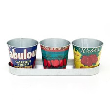 Set of 3 Vintage-Style Tomato Tin Planters with Tray Retro Windowsill Herb Pots