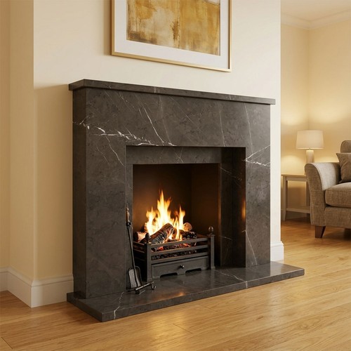 Pietra grey marble fireplace - grey,