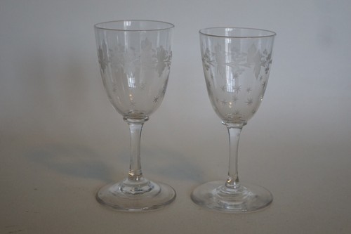 Pair antique cut etched - antique,