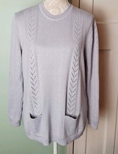 Afibel Pale Ice Grey Merino Wool Blend Thin Knit Jumper - Size 16 / 18