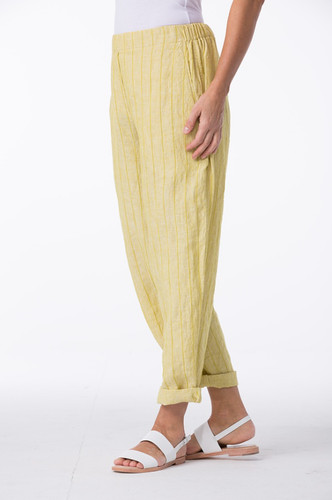 Oska linen light lemon stripe - linen,