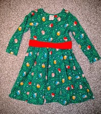 Frugi Girls Organic Cotton Christmas Party Skater Dress Robins 3–4 Years