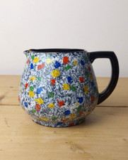 Art Deco Arthur Wood Hand-painted Textured Black Jug 11cms tall