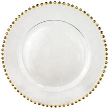 BEADED GLASS CHARGER PLATE GOLD/SILVER 33CM DIAMETER WEDDING UK SELLER 4 pack