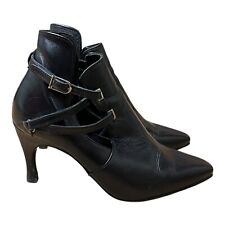 Vintage Black Leather Pointed Ankle Boots Straps Size 6 Pixie