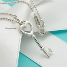 Authentic Tiffany & Co. Heart Key Necklace Pendant 16.2" Silver 925 w/Pouch