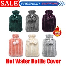 Large 2L Rubber Hot Water Bottle Cover Warm Soft Faux Fur Fleece Cover