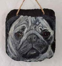 Hand Painted Pug Dog On Slate