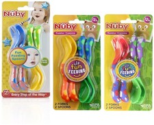 Nuby Fun Feeding Easy Grip Kids Toddler Child Spoons & Forks 2-Pack 12m+ - NEW