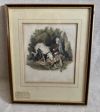 Antique Hunting Picture Framed Engraving Deer Hunter Edwin Landseer 1824 Art Dog