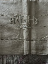 Vintage French Embroidered Linen Double Sheet