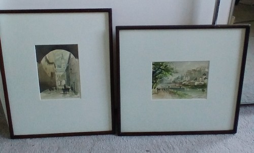 Pair signed watercolour - of,