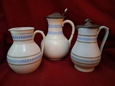 3 Antique Victorian Stourbridge Dudson Classic Patent Mosaic Jugs Pewter Lidded
