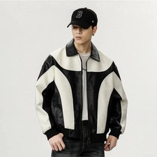 Men's Black White Real Leather