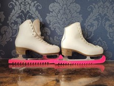 Risport laser  figure Ice Skates White Leather UK 7.5 Pink Blade Covers