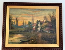 1907 Oil Painting by G.M. Freezer – English Village Scene – Restored, Framed