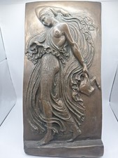 Art nouveau Style Relief Wall Plaque In Bronzed Resin Featuring Female Figure