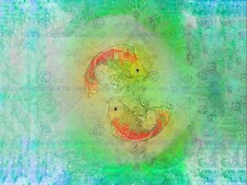 PAINTING DRAWING FISH POND KOI CARP BLUE GREEN ART PRINT POSTER MP3765B