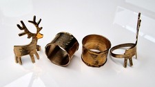 4 X Brass Napkin Rings 2 With Stags And 2 Plain