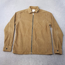 Selected Homme Mens Jacket Small Brown Cord Corduroy Overshirt Zip Shirt Chore