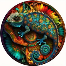 Chameleon Wooden Jigsaw Puzzle Circular Animal Puzzle Toy for Kids Adults Gift