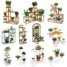 Iron/Wood Plant Pot Stand Shelves Indoor Outdoor Flower Rack Display Decor UK