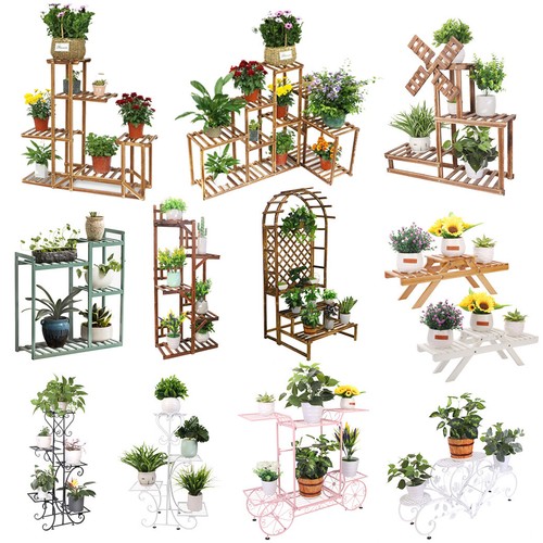 Iron wood plant pot stand - iron/wood,