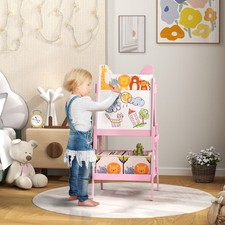 Double-Sided Kids Easel with Whiteboard, Chalkboard, Storage Boxes, Pink