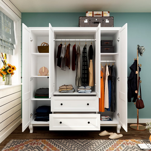 Tall white wardrobe cabinet - wardrobe,