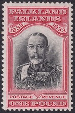 Falkland Islands 1933 KGV Centenary £1 Black and Carmine Mint SG138 cat £2500