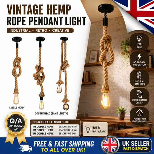 E27 vintage hemp rope pendant - e27,