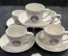 Sanrio Hello Kitty 2011 Ceramic Porcelain Espresso Coffee Cups & Saucer Set Of 5