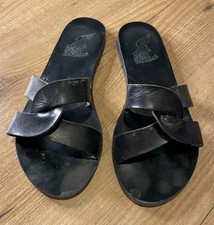 Ancient Greek Mulles Sandals  Black Leather   Flat Size 40 That's  Uk7
