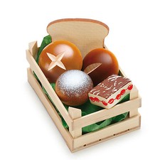 Wooden pretend role play food Erzi play kitchen shop: Crate of Bakery Selection