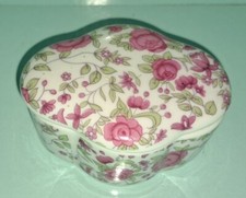 Lovely Vintage Floral Ceramic Trinket Box. Made in England, no makers name,  