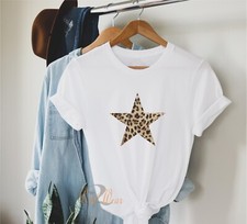 Animal print Star T Shirt, leopard printed star, unisex  cotton shirt XS - 3XL