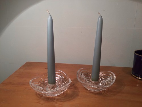 Pair vintage glass candle - of,