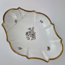 Antique Early 19th Century Dish Transfer Printed Bouquet Flowers 24.5cm Repaired