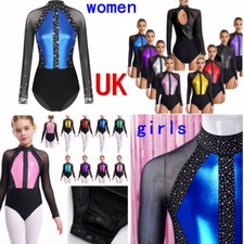 UK Women Girls Mock Neck Dance Costume Glitter Gymnastic Leotard Ballet Skating