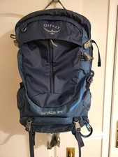 Osprey Stratos 34 Airspeed Navy Hiking Trekking Backpack S/M Green Raincover