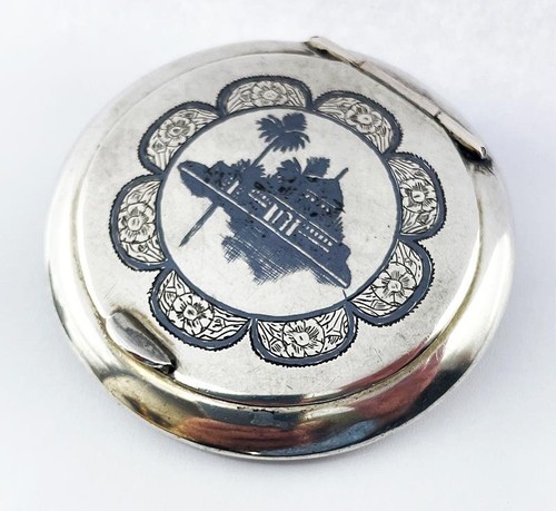 Old silver powder compact - silver,