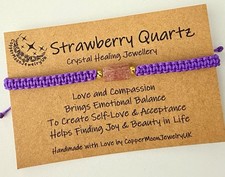 Macrame Bracelet Strawberry Quartz Macrame Bracelet Healing Crystal Wristband