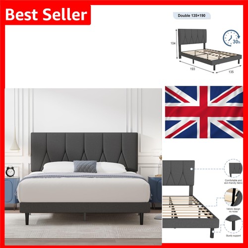 Double bed frame 135x190 grey - 135x190,