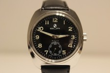 VINTAGE RARE MILITARY STYLE SUB SECOND STEEL SWISS MEN'S 36mm WATCH "BUR" 17 J.