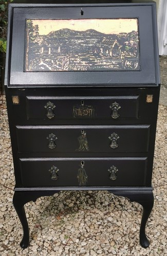 Antique victorian bureau with - bureau,