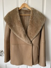 Real Shearling Coat Sheepskin Leather Camel M UK10 