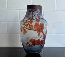 Glass Vase Bird Blue Red 40cm - Art Nouveau Vase Emile Gallé Style Decoration Gift