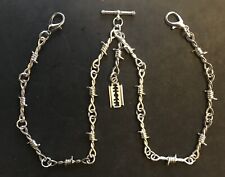 Double Albert watch chain barb wire razor, clasp and t-bar silver colour 4 sizes
