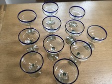 Mexican Hand Blown Margarita Glasses 16 oz Pack of  11,  Blue Rim