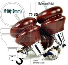 4 WOOD FURNITURE LEGS M10 REPLACEMENT FEET MULTIPLE COLOURED CASTORS 140mm HIGH
